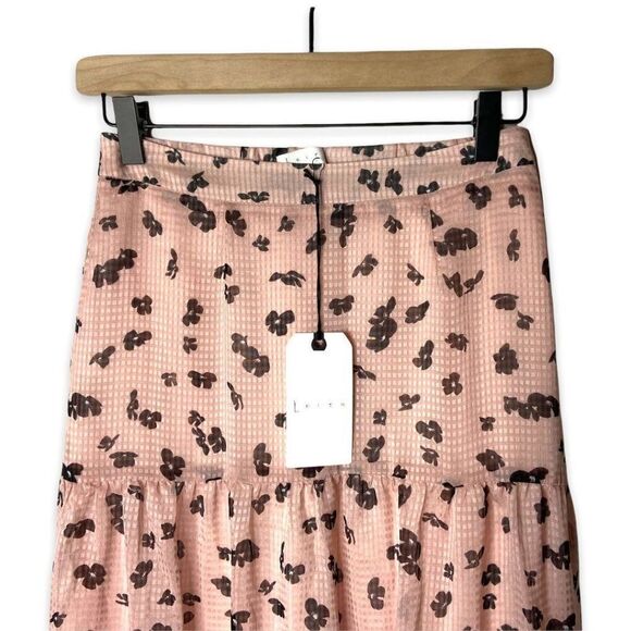 NEW Leith Women's Pink Pull On Floral Print Lined Tiered Maxi Skirt Size XS - Picture 4 of 5